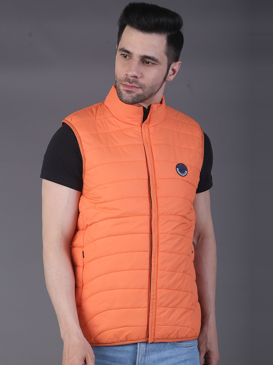 

SQUIREHOOD Mock Collar Sleeveless Slim Fit Padded Jacket, Orange