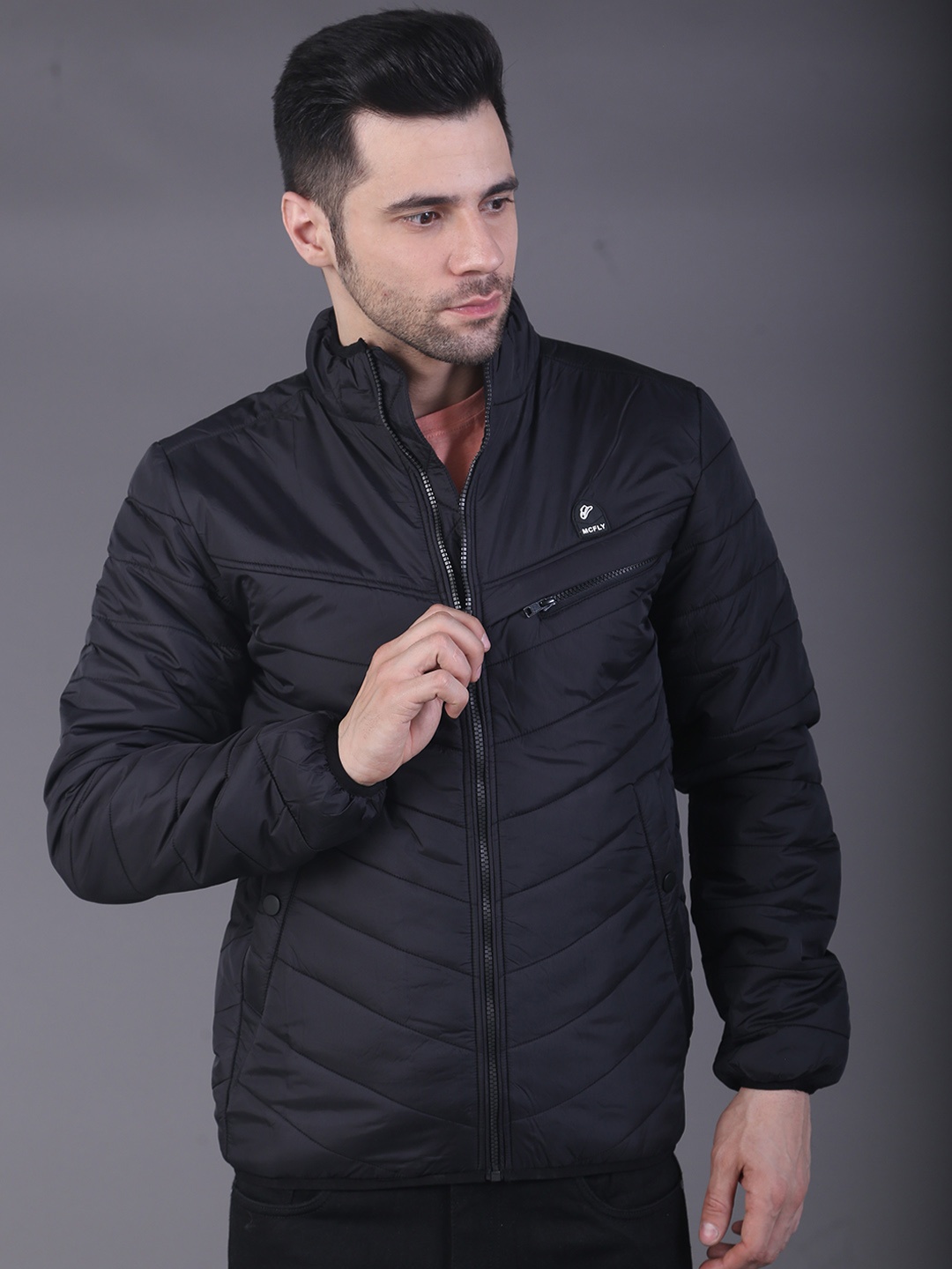 

SQUIREHOOD Mock Collar Slim Fit Padded Jacket, Black