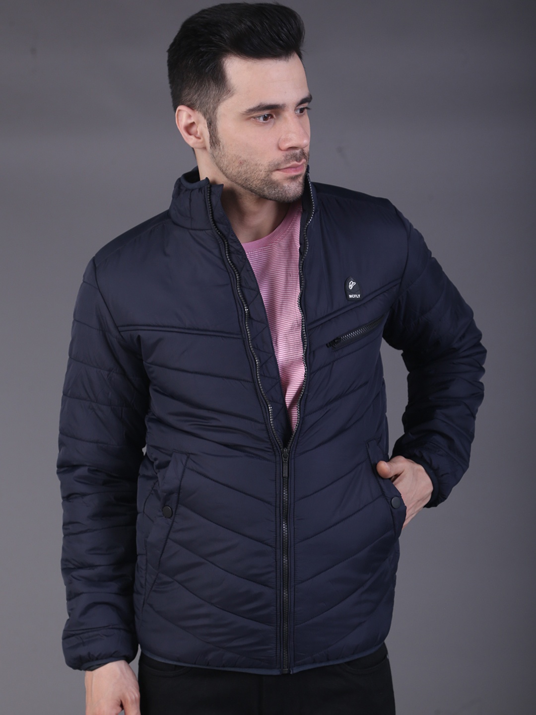 

SQUIREHOOD Mock Collar Puffer Jacket, Navy blue