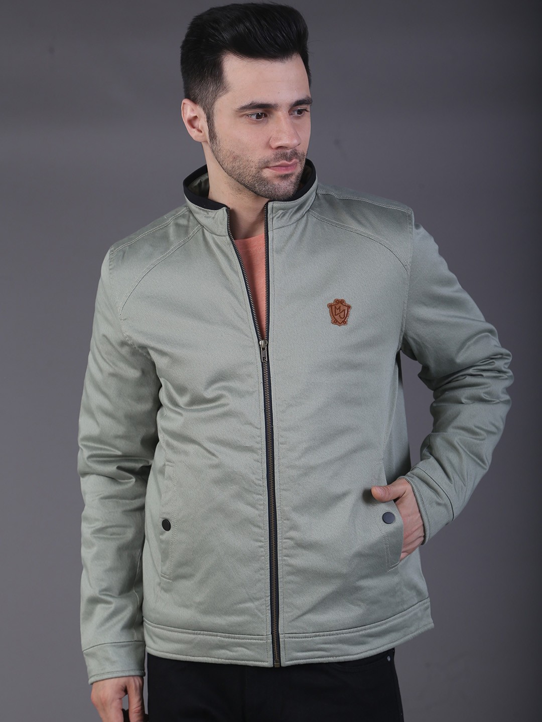 

SQUIREHOOD Mock Collar Cotton Bomber Jacket, Green