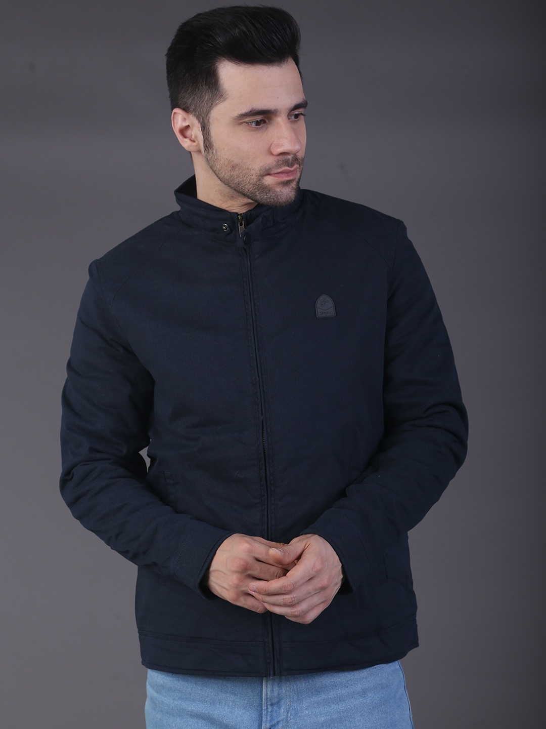 

SQUIREHOOD Mock Collar Bomber Jacket, Navy blue