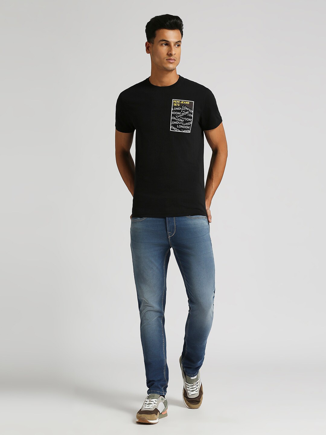 

Pepe Jeans Wayland Typography Printed Pure Cotton Slim Fit T-shirt, Black