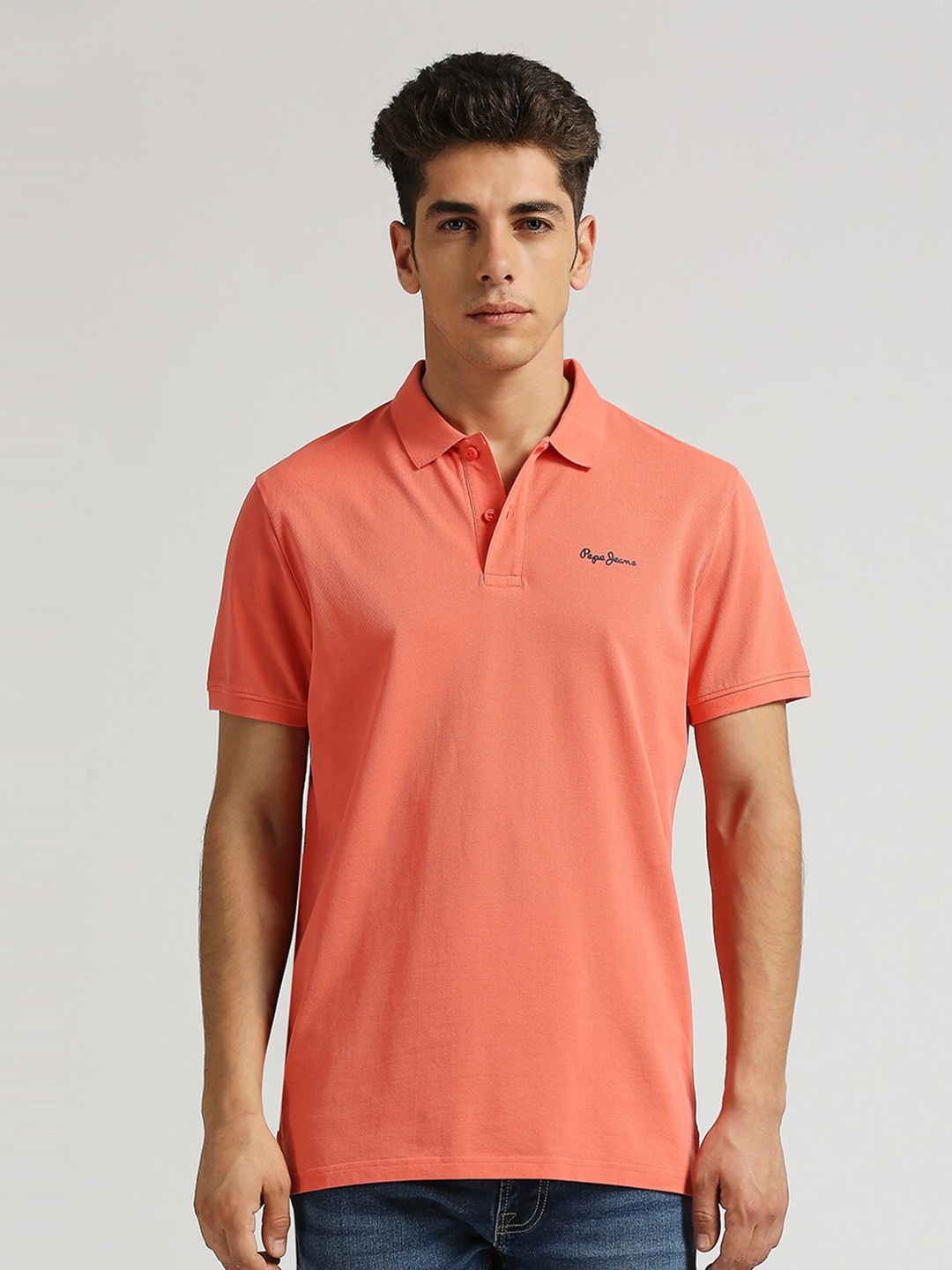 

Pepe Jeans Smasher Brand Logo Printed Polo Collar Pure Cotton T-shirt, Pink