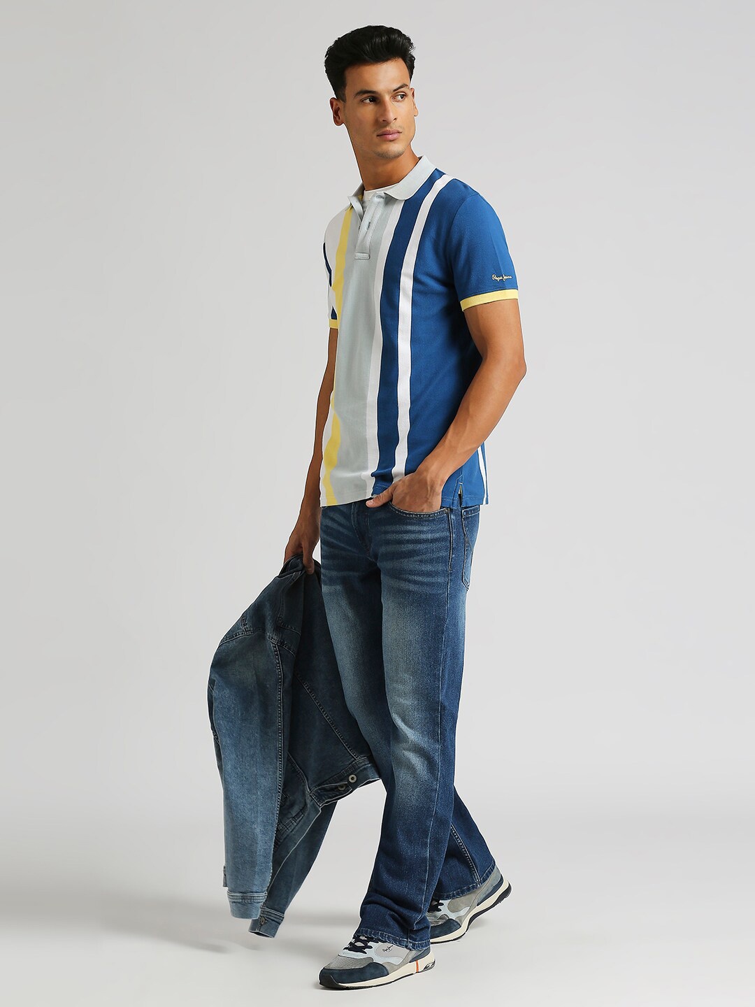 

Pepe Jeans Ragnar Striped Polo Collar Pure Cotton T-shirt, Blue