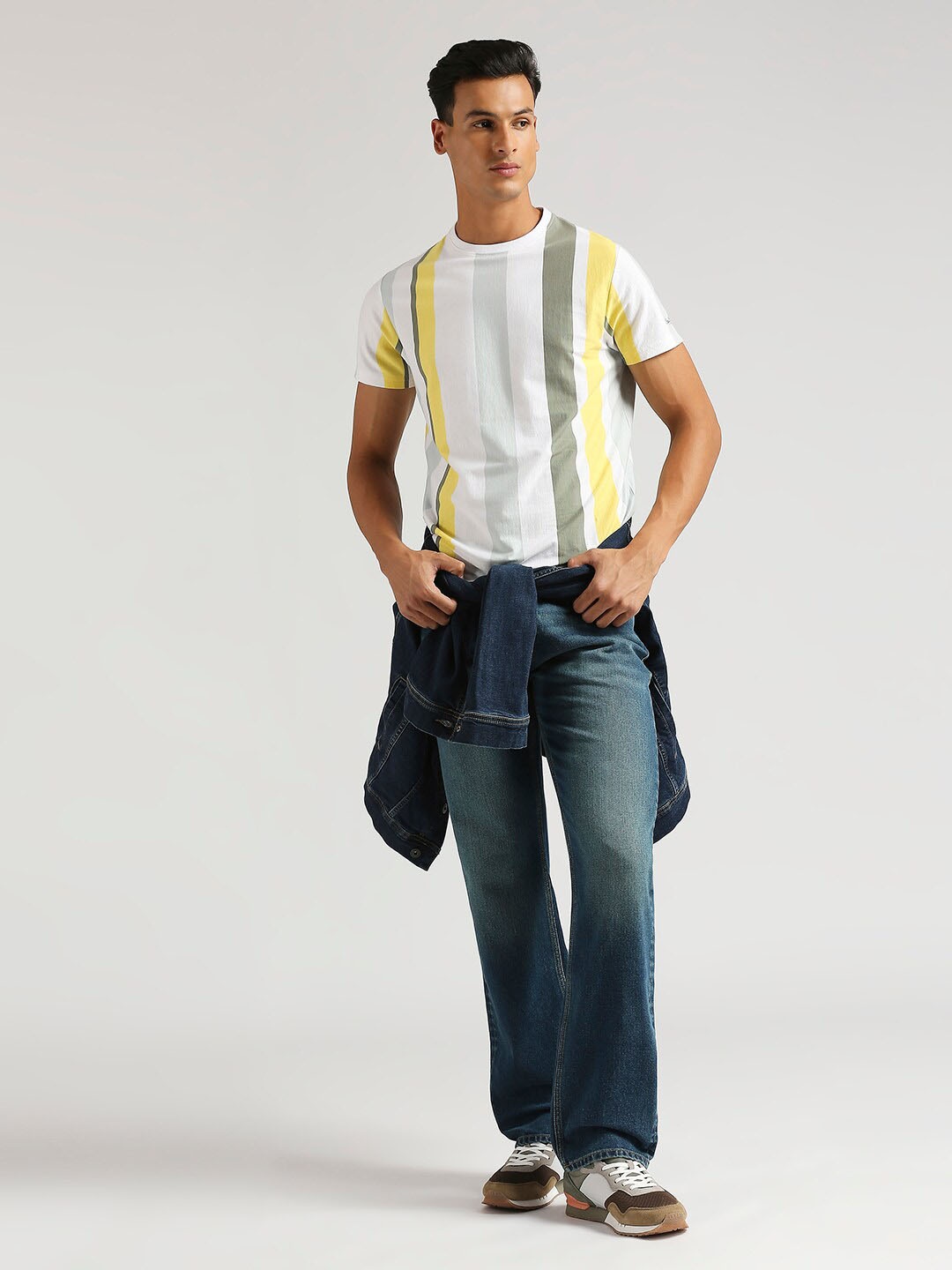 

Pepe Jeans Shawn Trendy Striped Pure Cotton Slim Fit T-shirt, Yellow