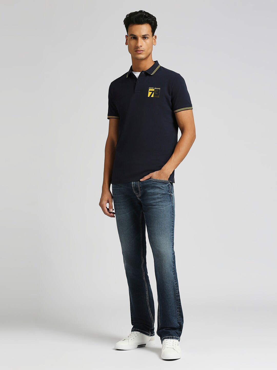 

Pepe Jeans Rodrigo Flock Polo Collar Pure Cotton T-shirt, Navy blue