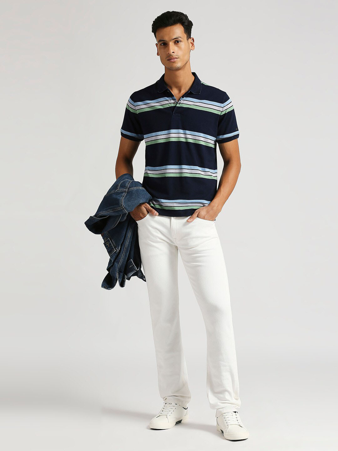 

Pepe Jeans Russo Striped Polo Collar Pure Cotton T-shirt, Navy blue