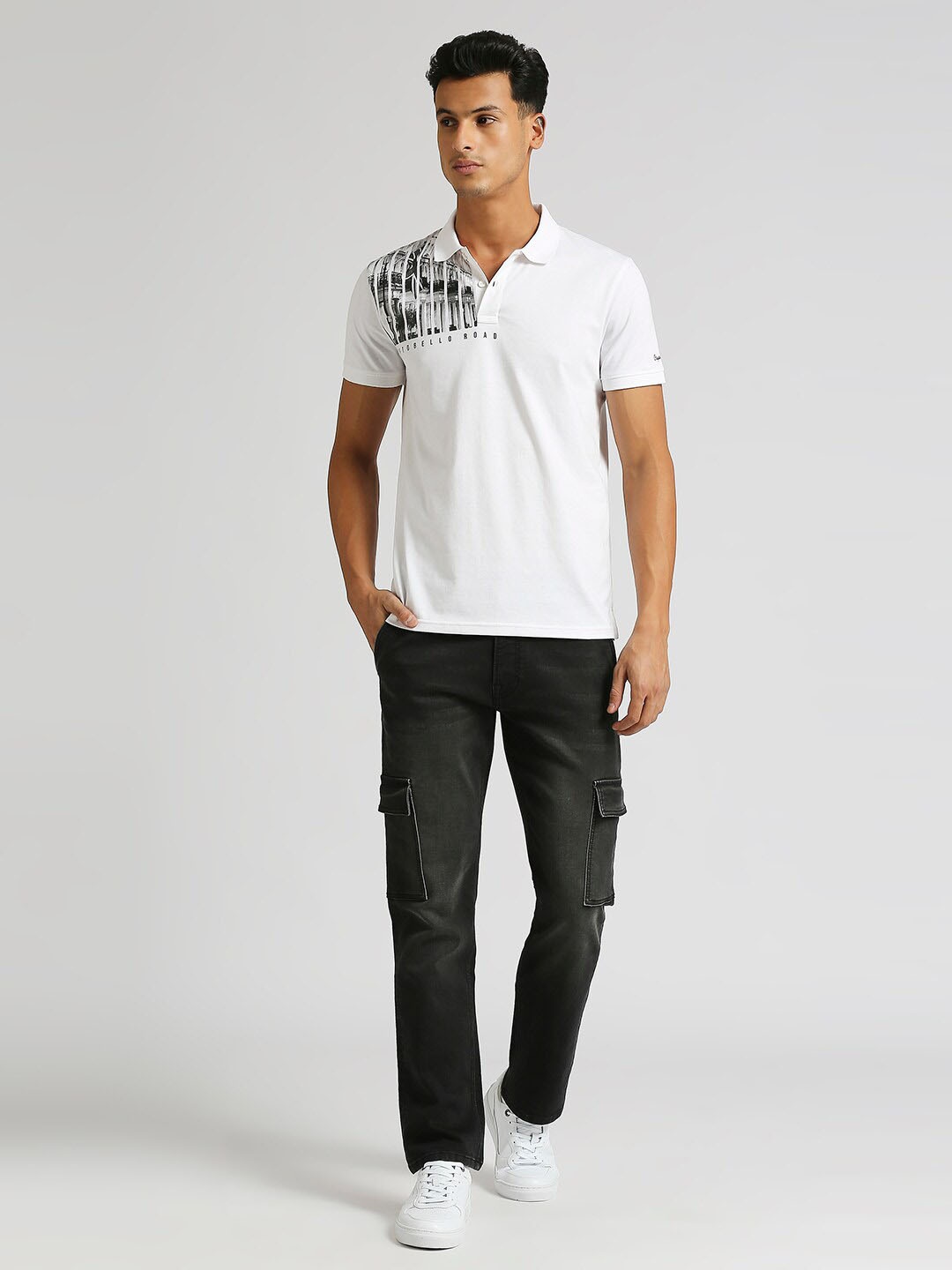 Pepe Jeans Graphic Printed Polo Collar T-shirt, White