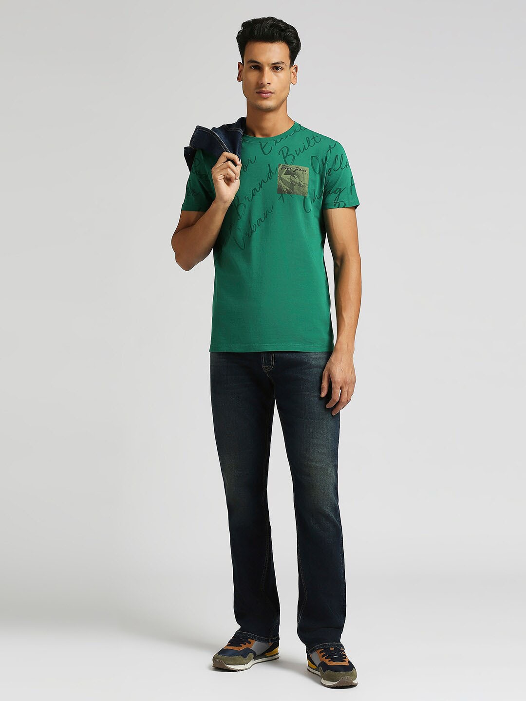 

Pepe Jeans Vanko Union Typography Printed Pure Cotton Slim Fit T-shirt, Green