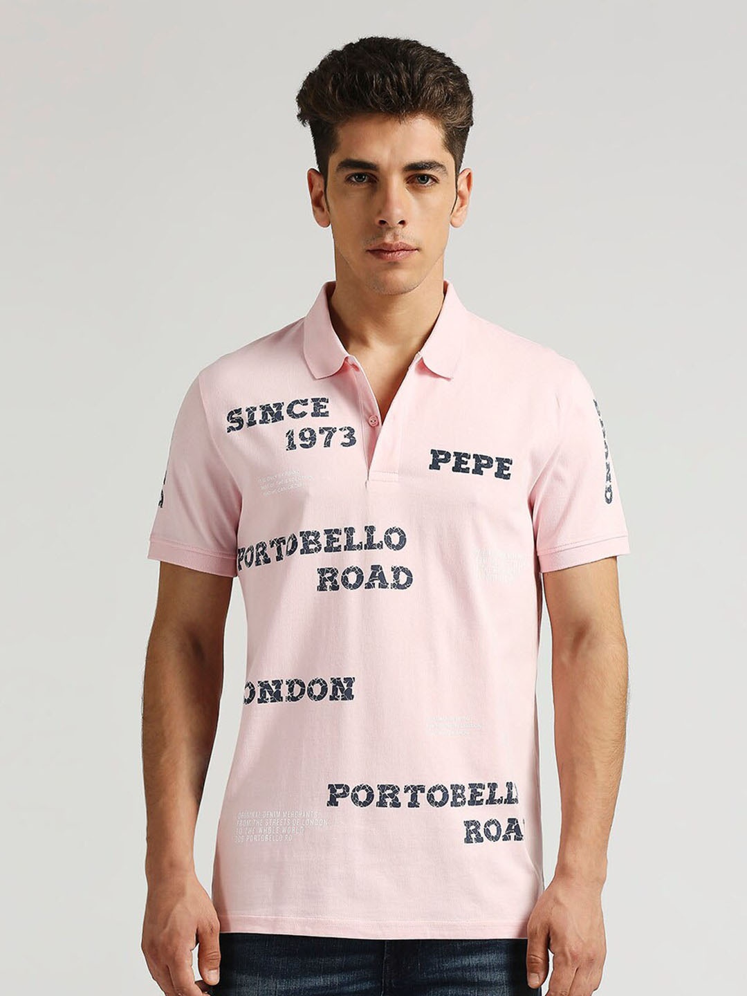 

Pepe Jeans Pithom Sr Typography Printed Polo Collar Pure Cotton T-shirt, Pink