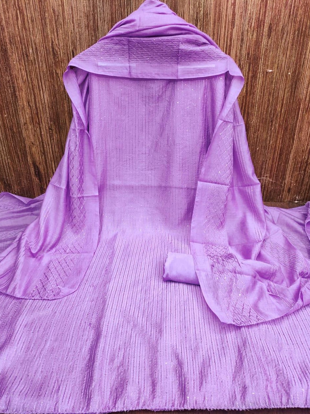 

mimi design Embroidered Sequined Unstitched Dress Material, Lavender
