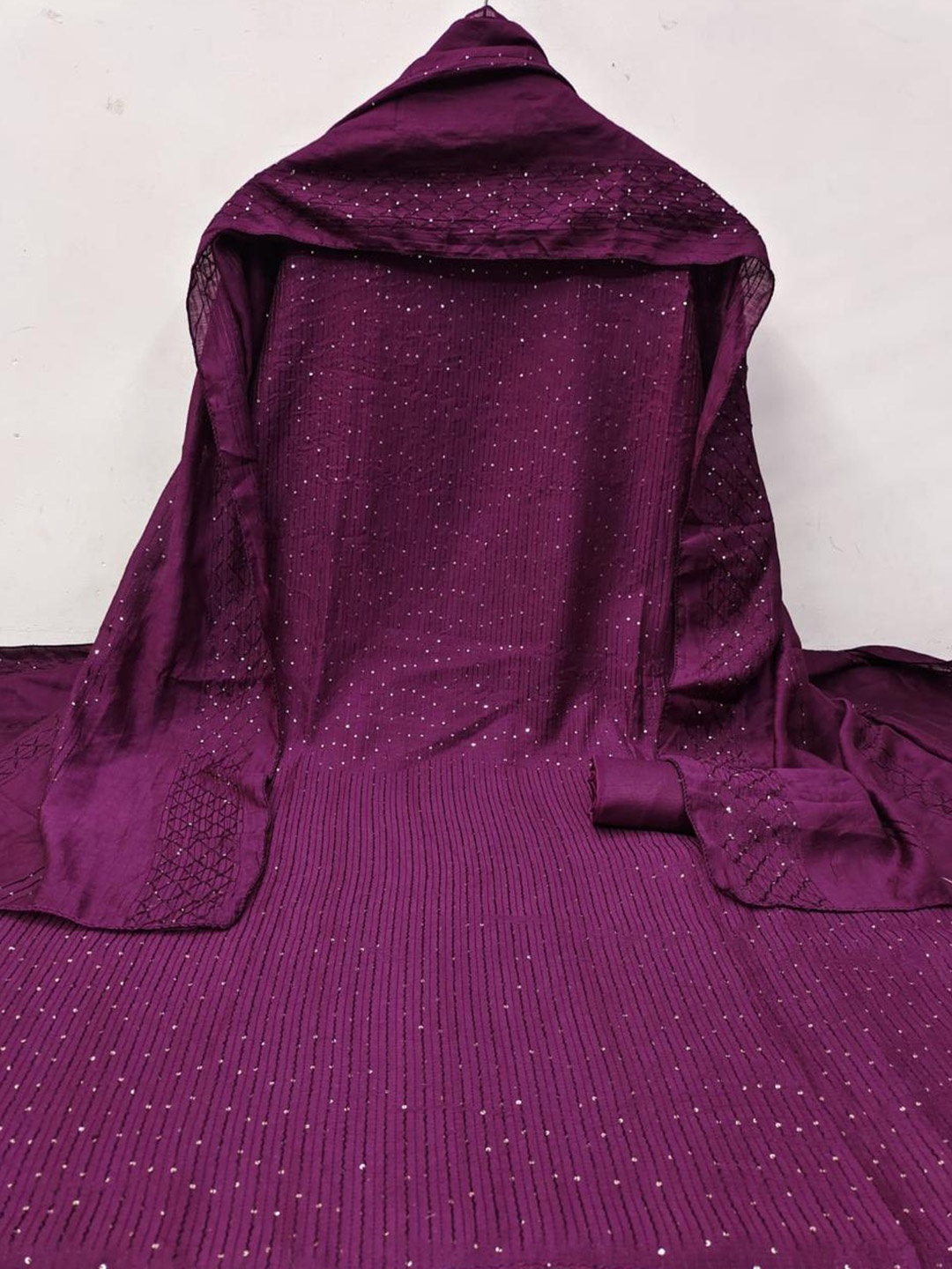 

mimi design Sequinned Unstitched Dress Material, Purple