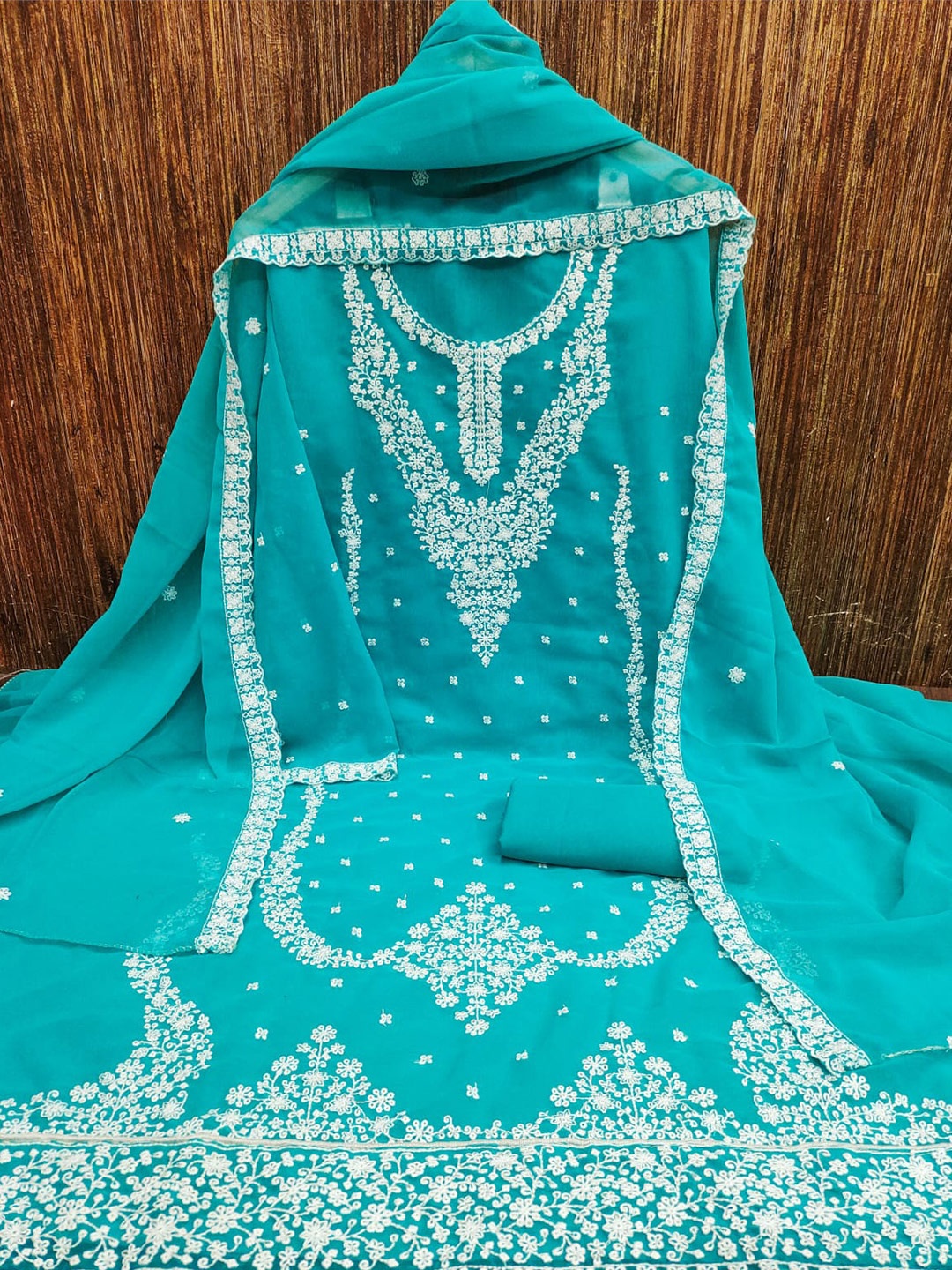 

mimi design Ethnic Motifs Embroidered Unstitched Dress Material, Teal