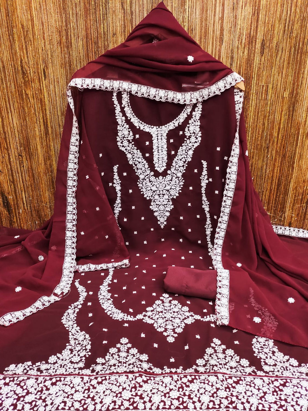 

mimi design Embroidered Unstitched Dress Material, Maroon