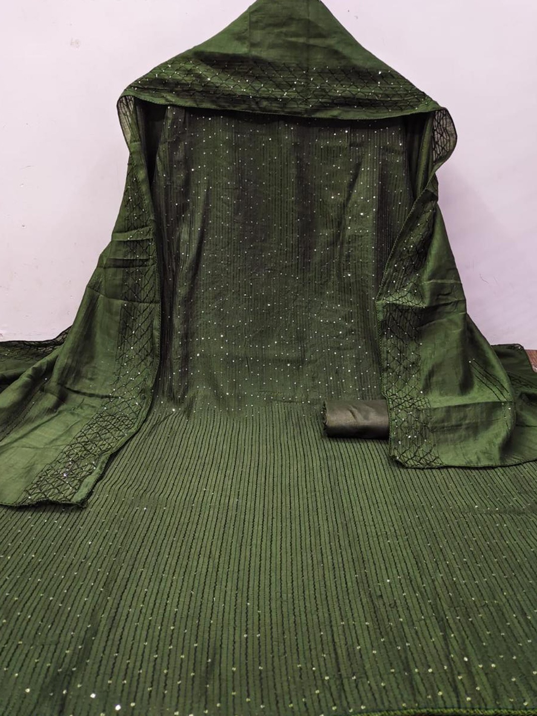 

mimi design Embroidered Unstitched Dress Material, Olive