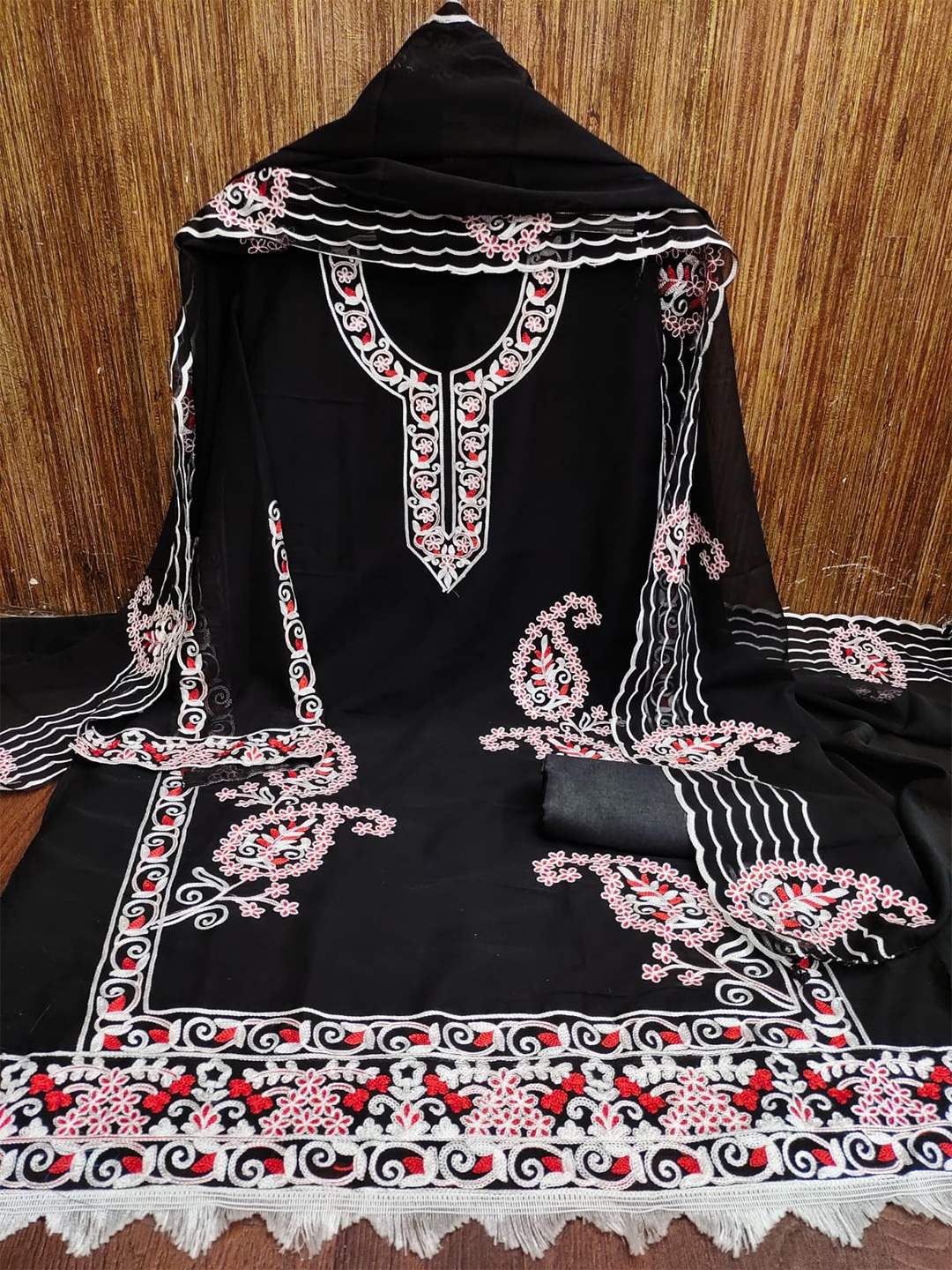 

mimi design Ethnic Motifs Embroidered Unstitched Dress Material, Black