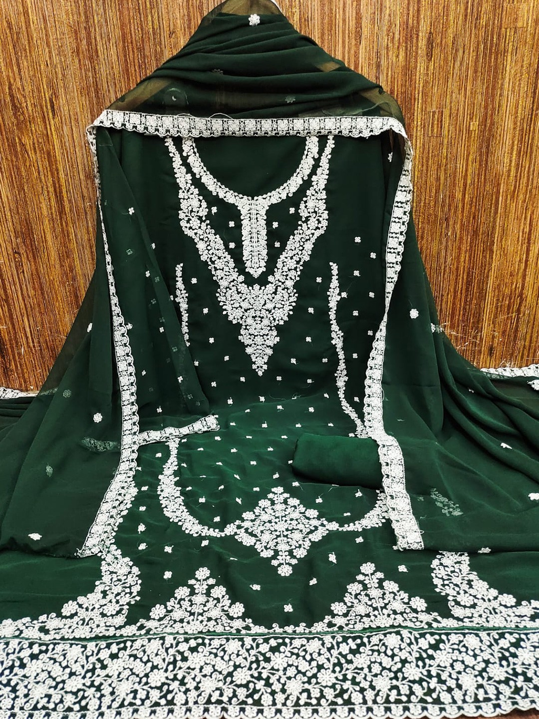 

mimi design Ethnic Motifs Embroidered Unstitched Dress Material, Green