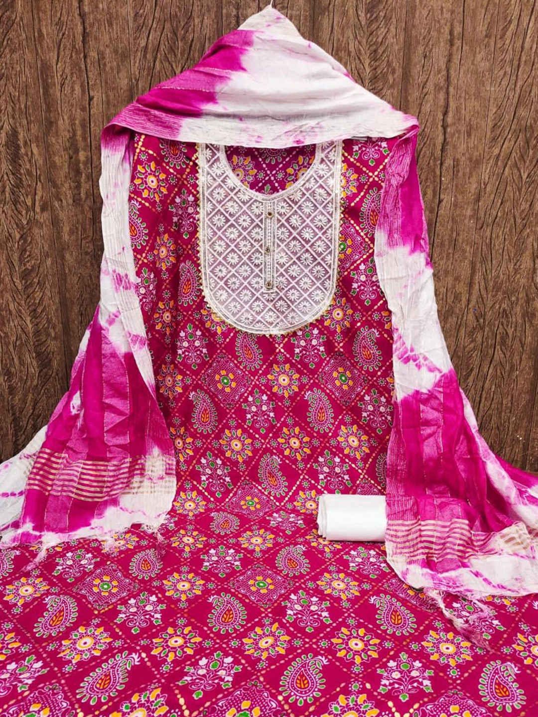 

mimi design Paisley Printed Unstitched Dress Material, Pink