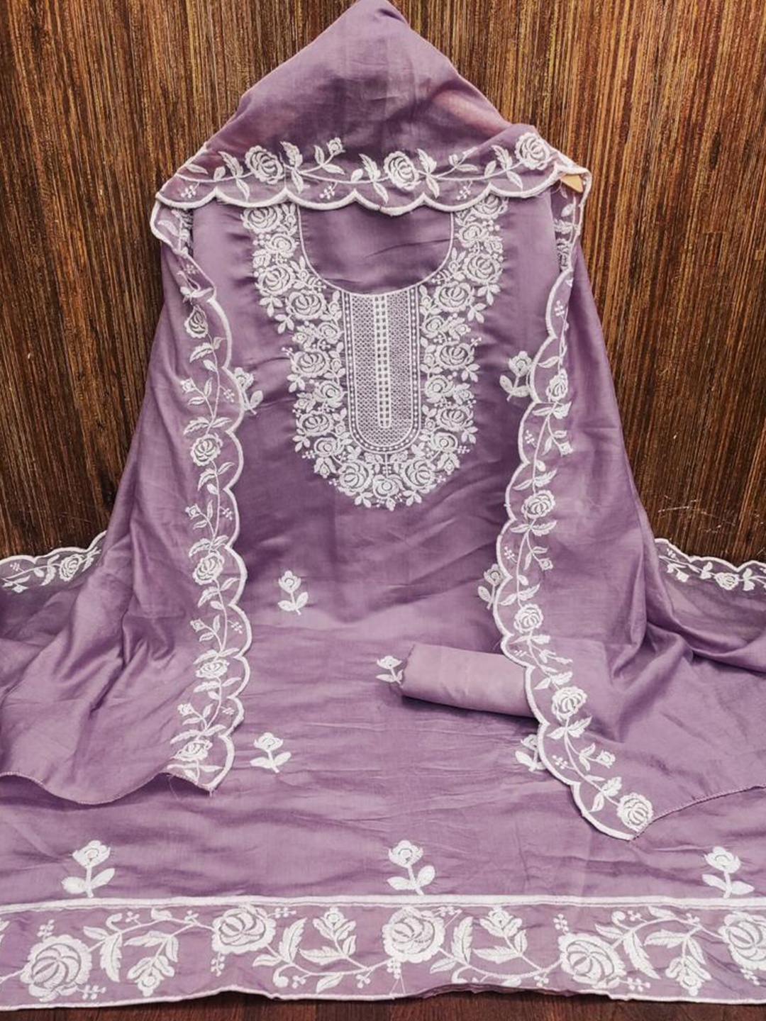 

mimi design Floral Embroidered Unstitched Dress Material, Mauve