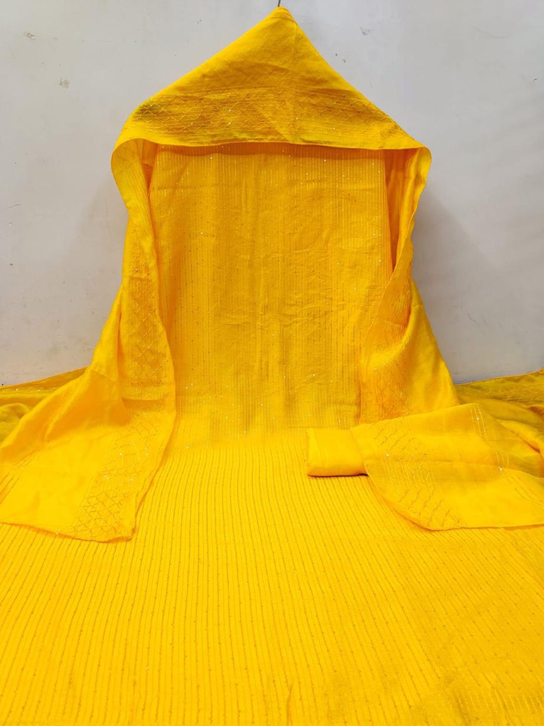 

mimi design Striped Sequinned Detailed Unstitched Dress Material, Yellow