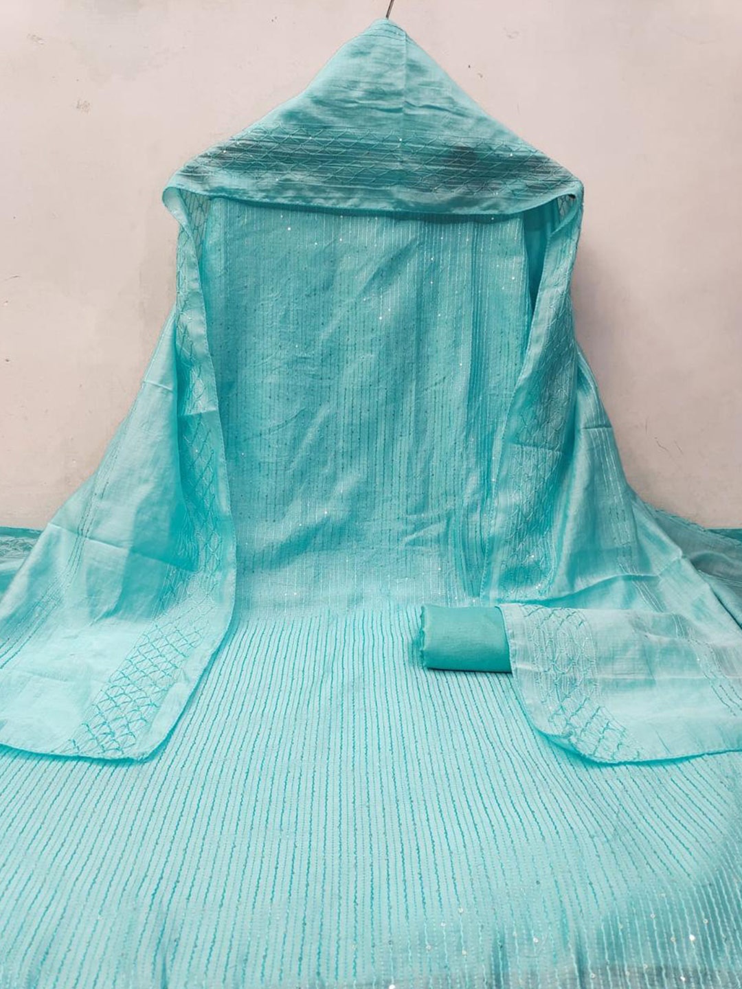 

mimi design Embroidered Unstitched Dress Material, Turquoise blue