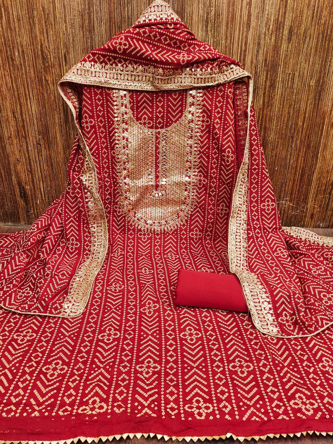 

mimi design Embroidered Unstitched Dress Material, Red