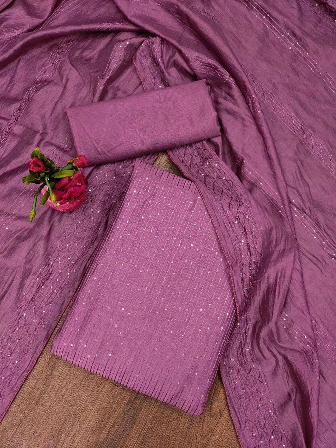 

mimi design Embellished Unstitched Dress Material, Purple