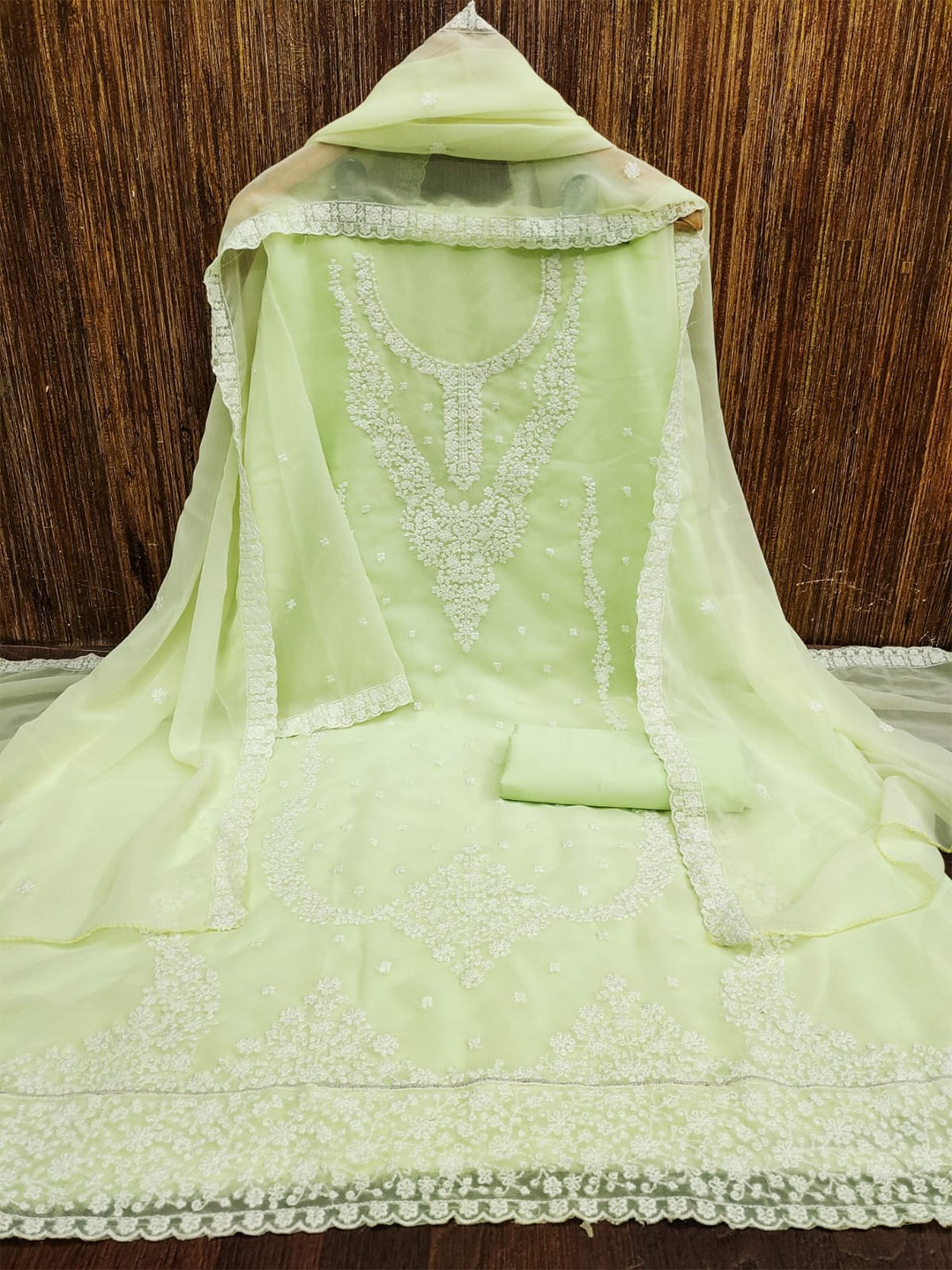 

mimi design Ethnic Motifs Embroidered Unstitched Dress Material, Lime green