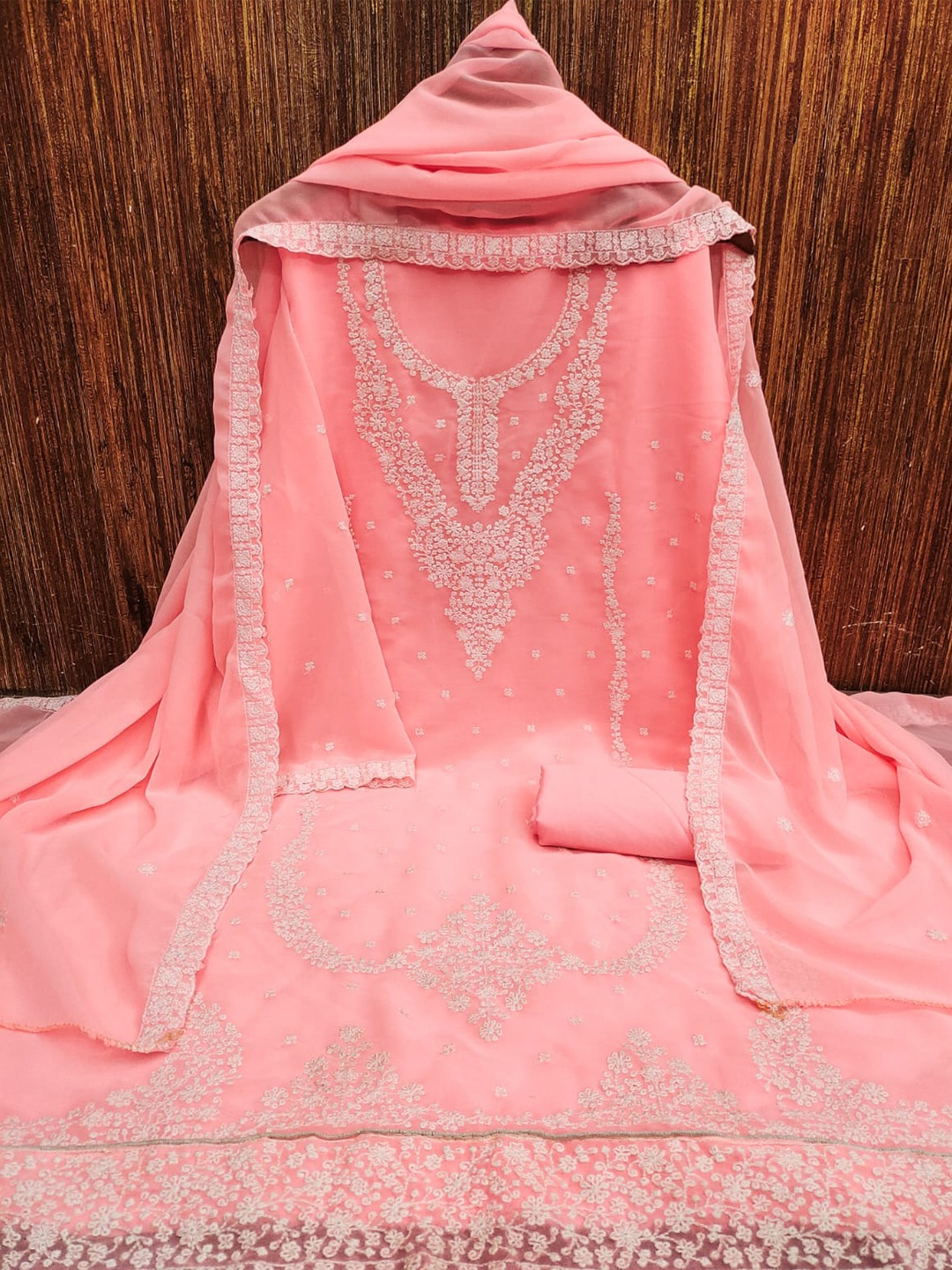 

mimi design Embroidered Unstitched Dress Material, Pink