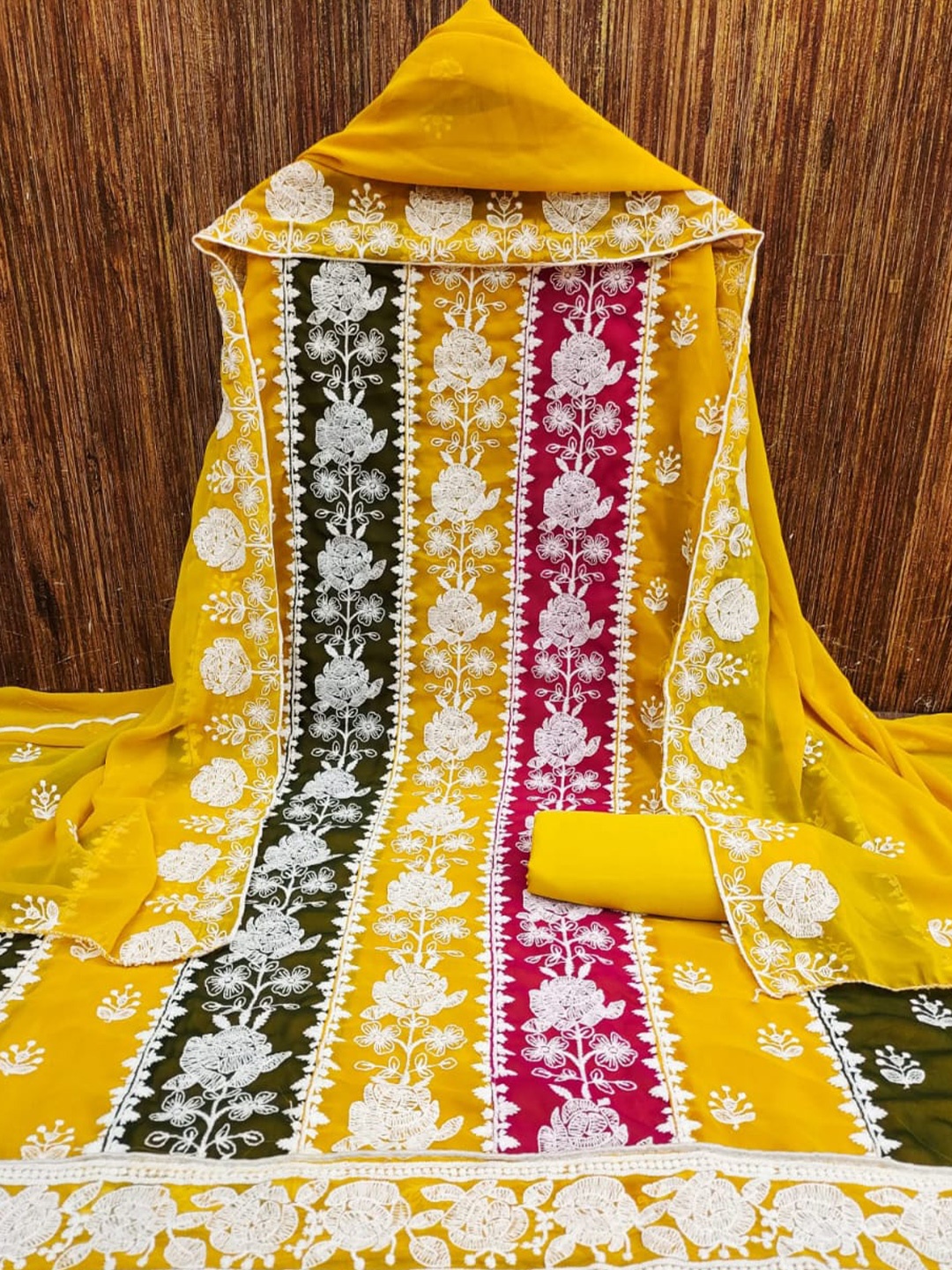 

mimi design Ethnic Motifs Embroidered Unstitched Dress Material, Gold