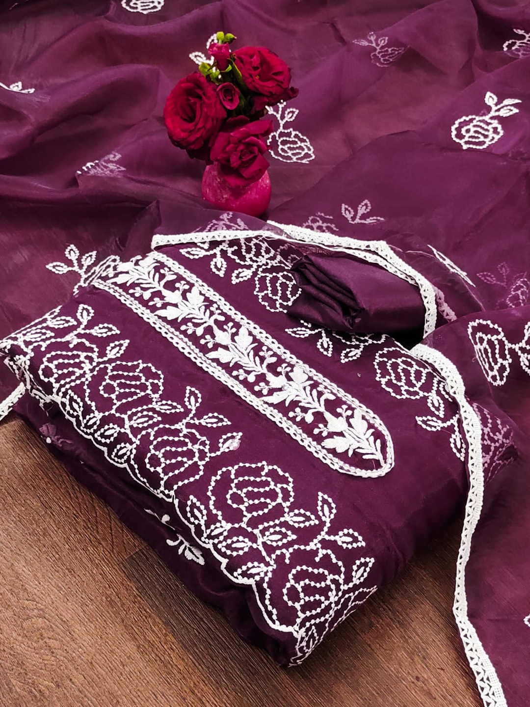 

mimi design Ethnic Motifs Embroidered Unstitched Dress Material, Purple