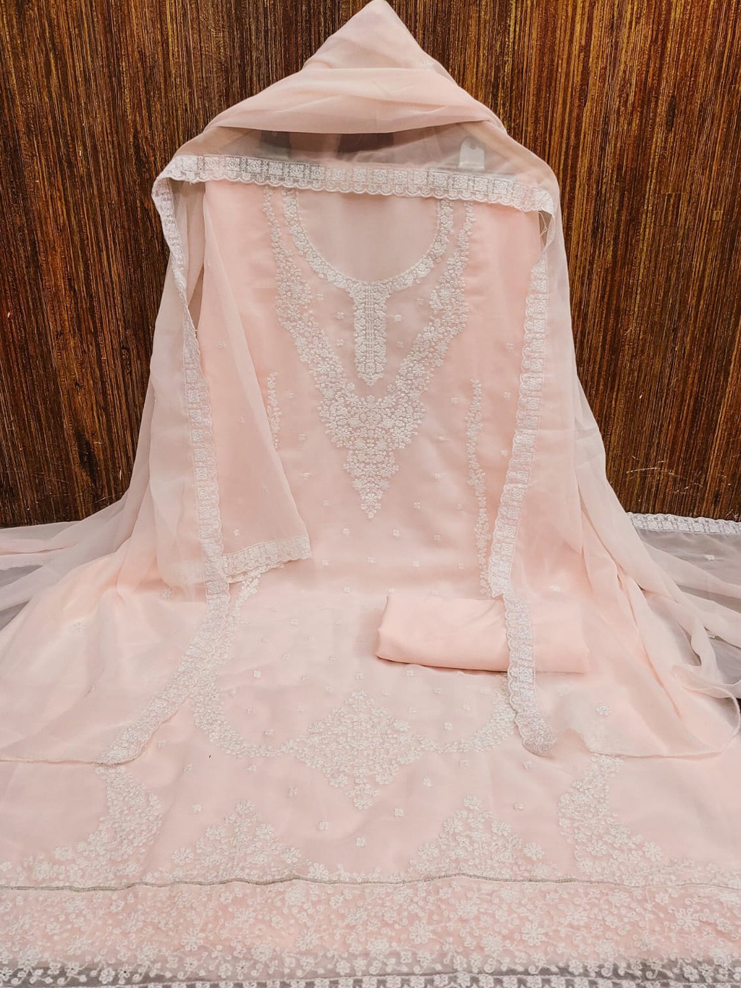 

mimi design Embroidered Unstitched Dress Material, Pink