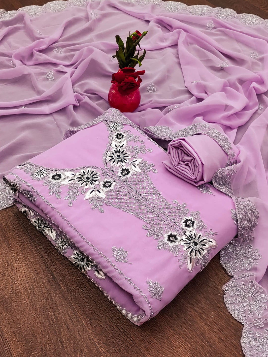 

mimi design Ethnic Motifs Embroidered Unstitched Dress Material, Magenta