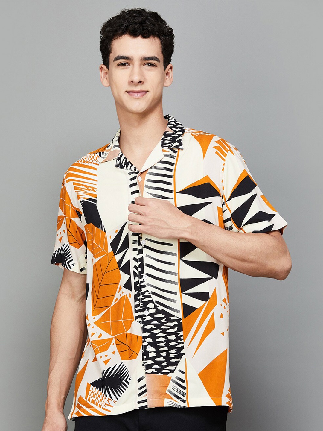 

Fame Forever by Lifestyle Abstract Printed Casual Shirt, Beige