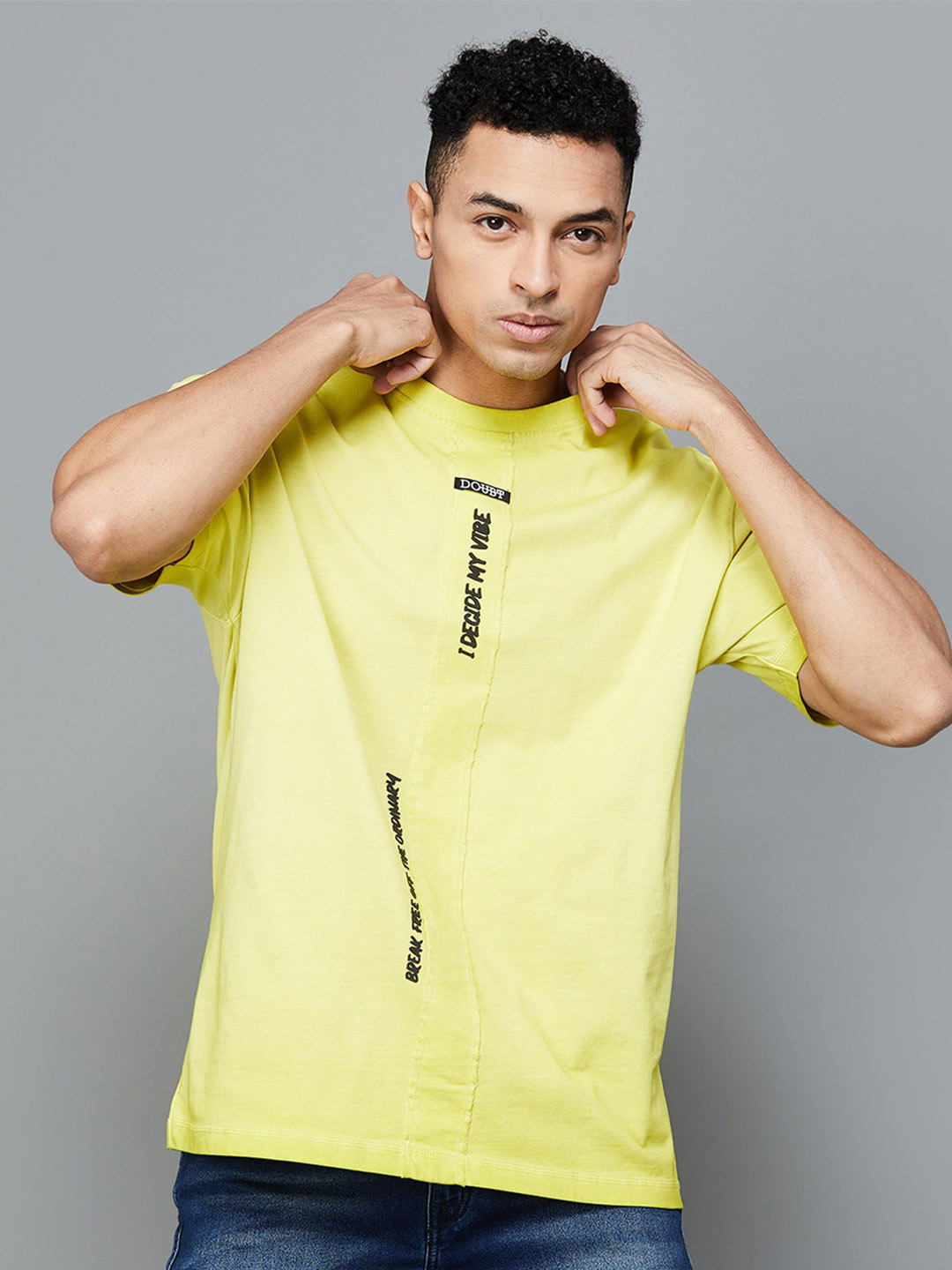 

Forca by Lifestyle Typography Round Neck Short Sleeves Oversized Cotton T-shirt, Yellow