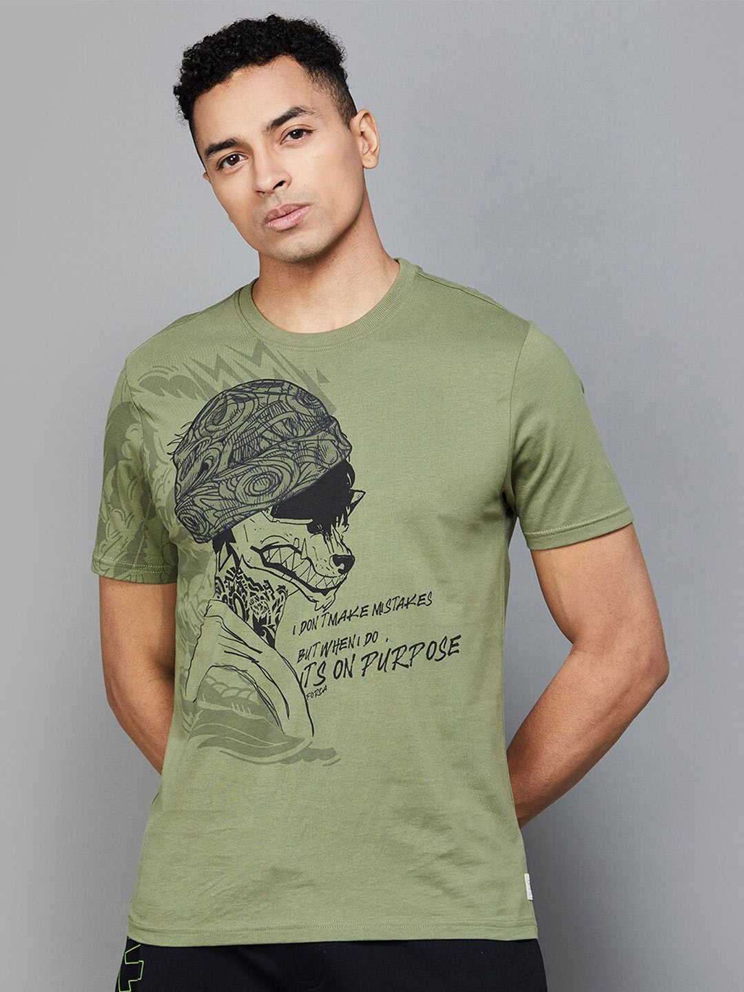 

Forca by Lifestyle Typography Printed Round Neck Short Sleeves Slim Fit T-shirt, Olive