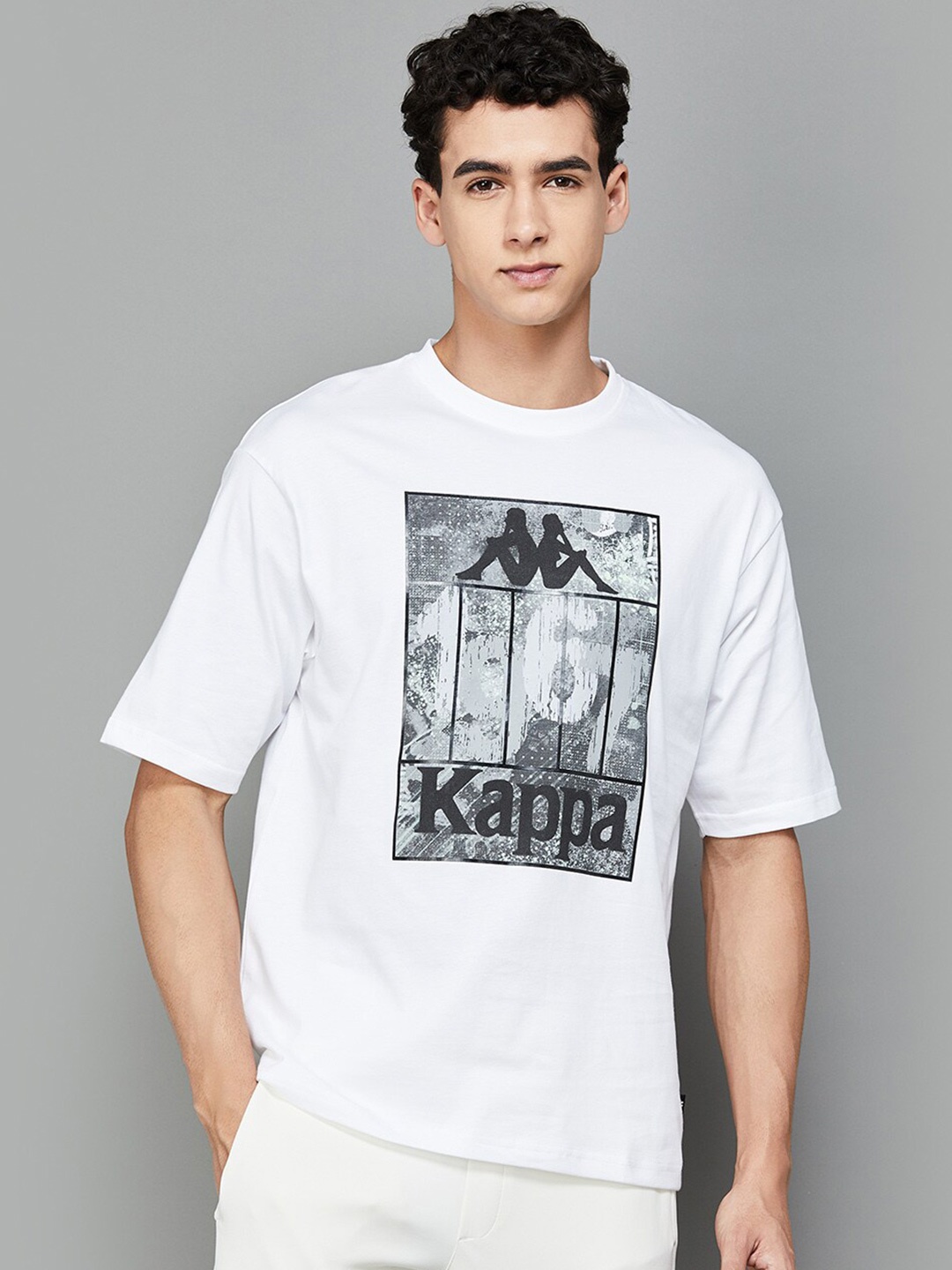 

Kappa Graphic Printed Drop-Shoulder Sleeves Cotton T-shirt, White