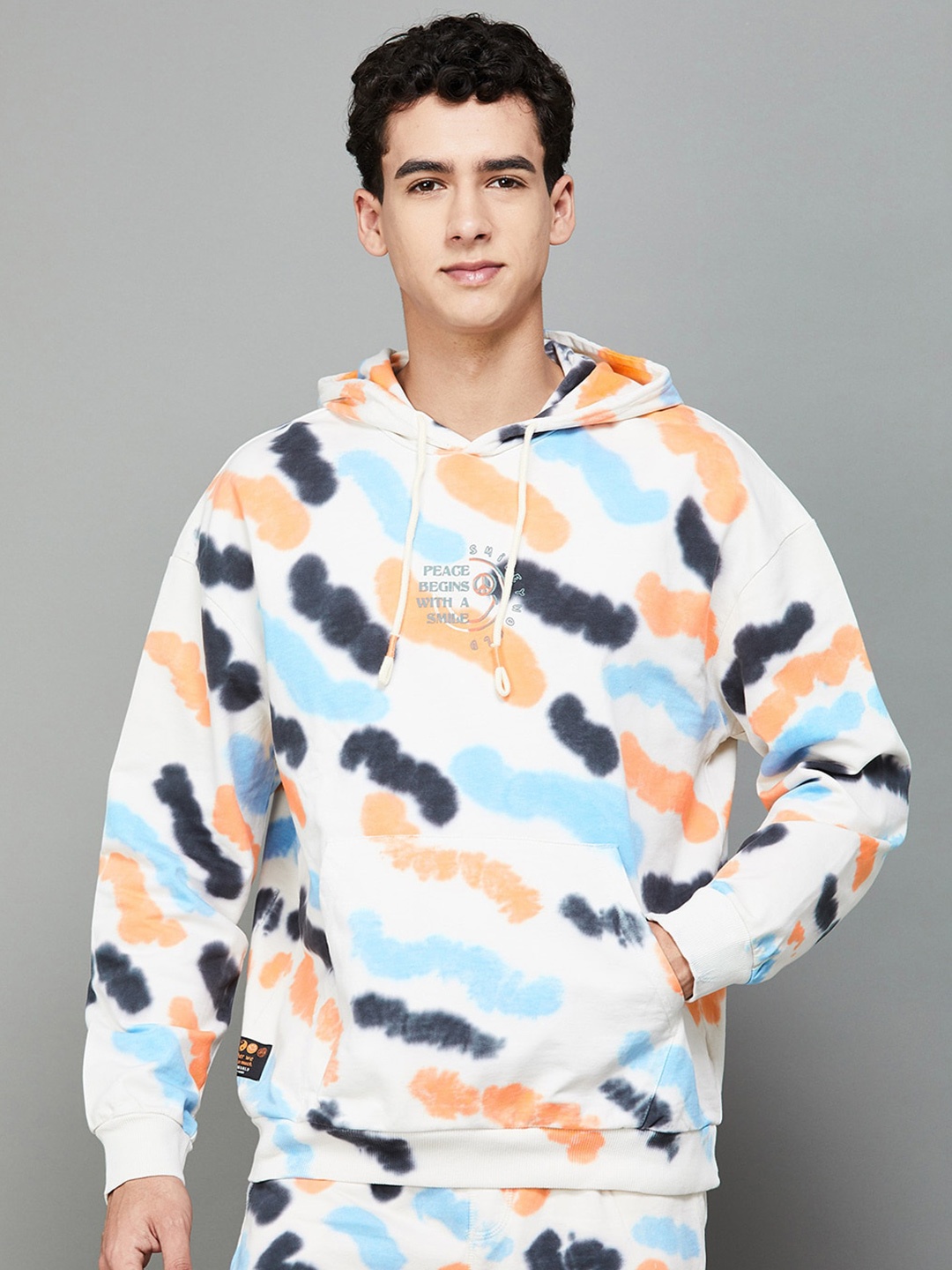 

SmileyWorld Tie & Dye Hooded Cotton Pullover Sweatshirt, White