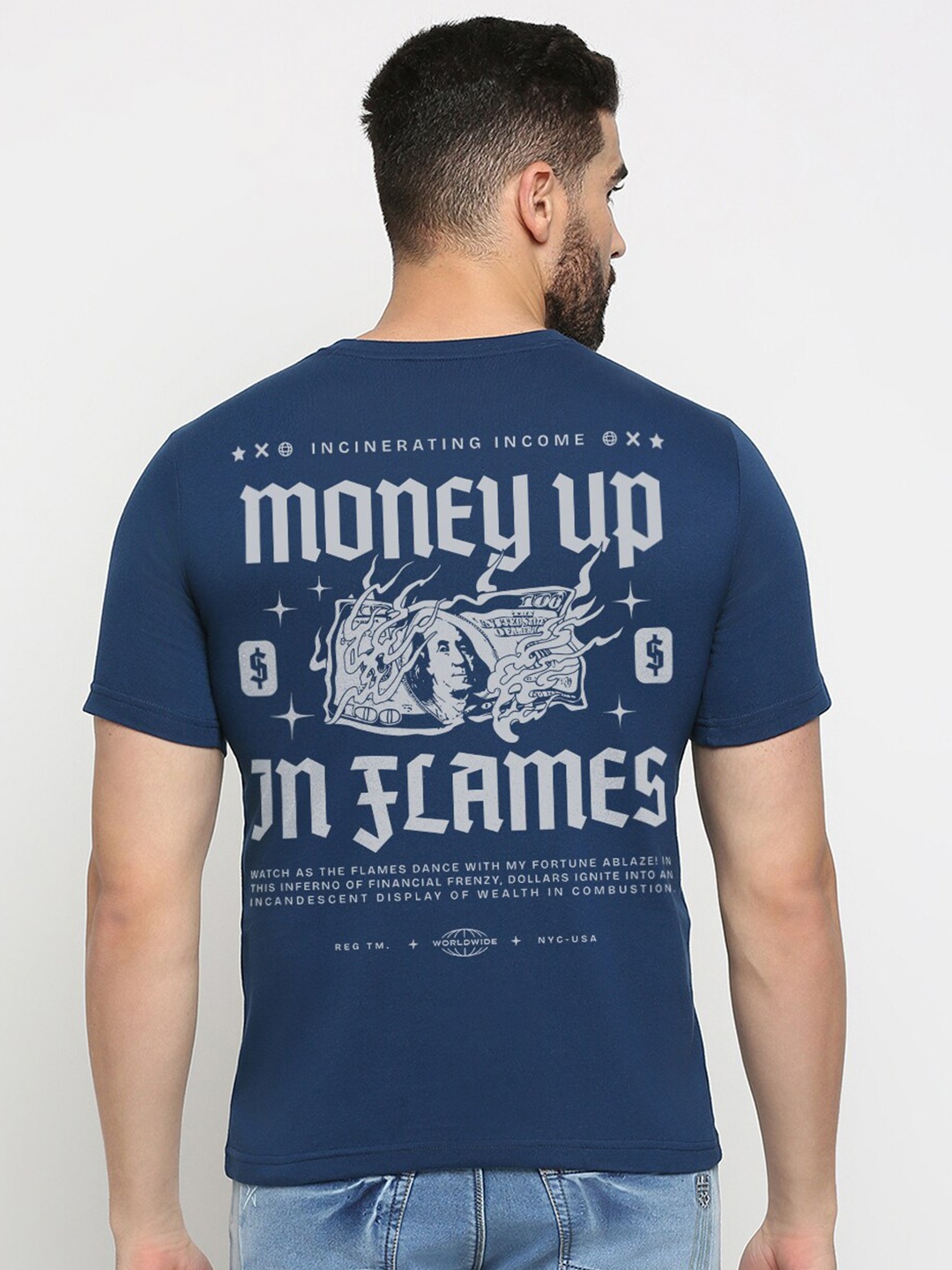 

MOD ECRU Unisex People and Places Printed Cotton T-shirt, Blue