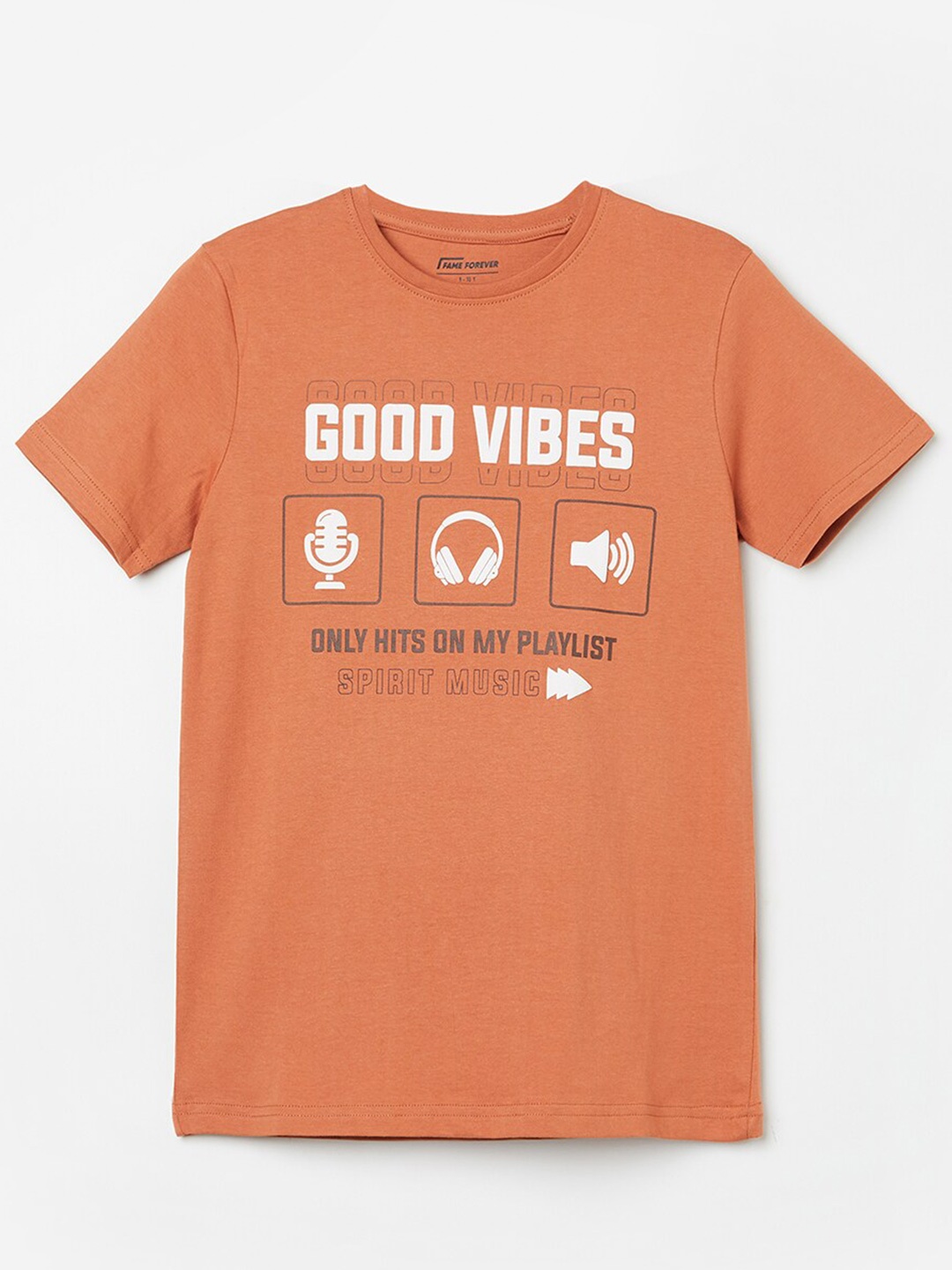

Fame Forever by Lifestyle Boys Typography Printed Round Neck Short Sleeves Cotton T-shirt, Rust