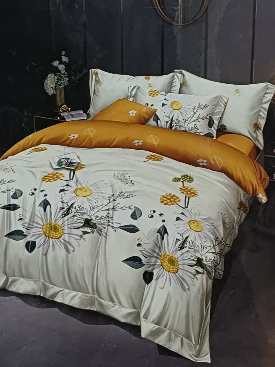 

Signature White & Brown Floral Printed King Bedding Set
