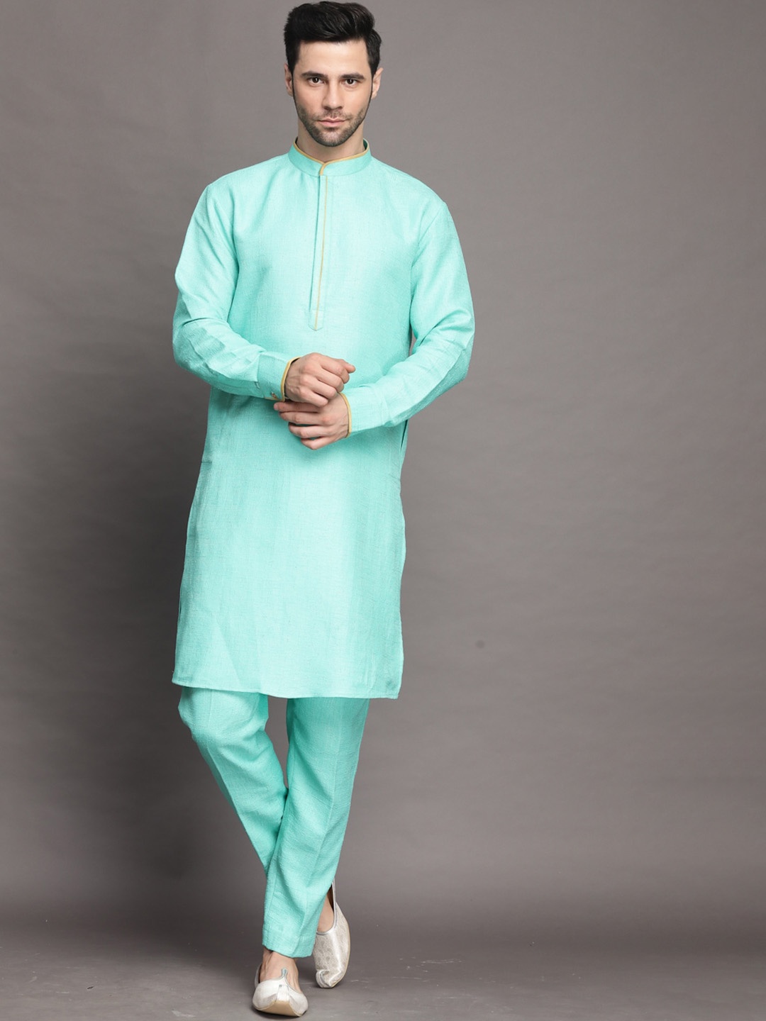 

Utsav Fashion Mandarin Collar Regular Kurta With Trousers, Blue