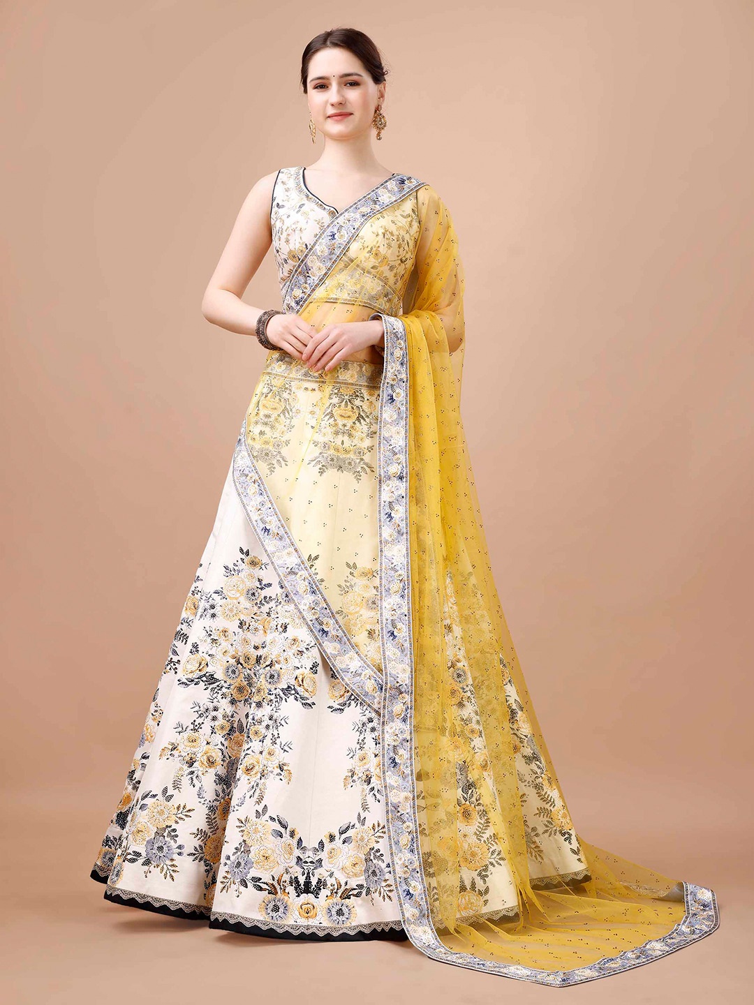 

SAPTRANGI Printed Ready to Wear Lehenga & Blouse With Dupatta, Yellow