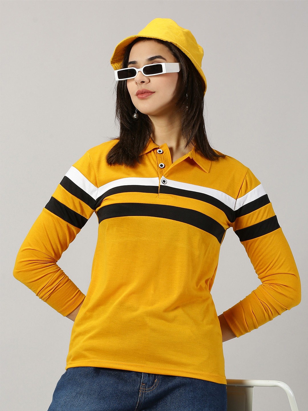 

AUSK Striped Polo Collar T-shirt, Yellow