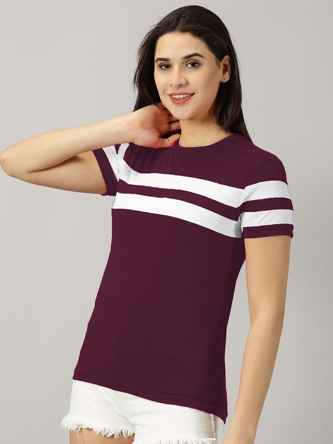 

AUSK Striped Round Neck T-shirt, Purple