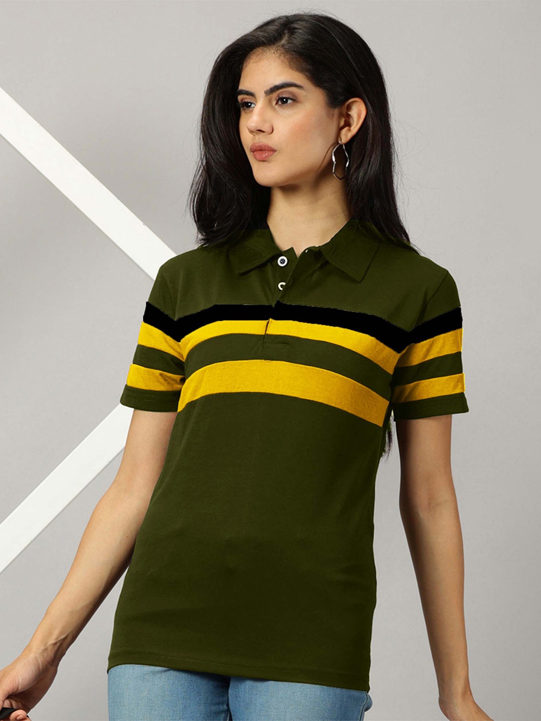 

AUSK Striped Polo Collar T-shirt, Green