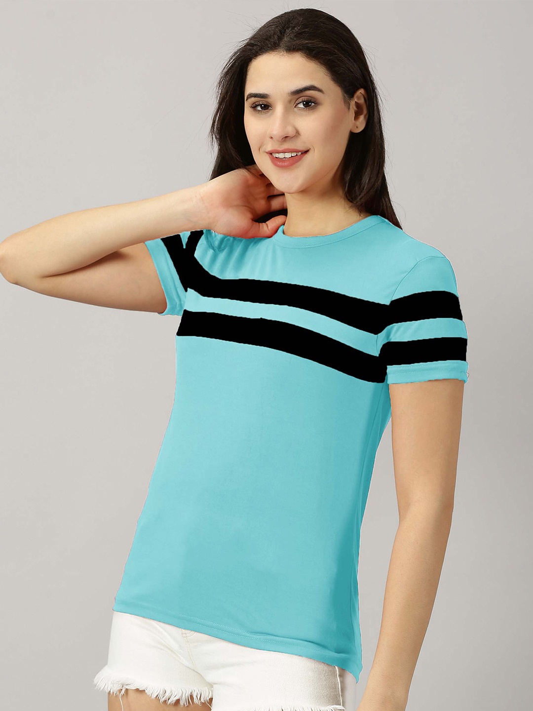 

AUSK Striped Round Neck Short Sleeve T-Shirt, Teal