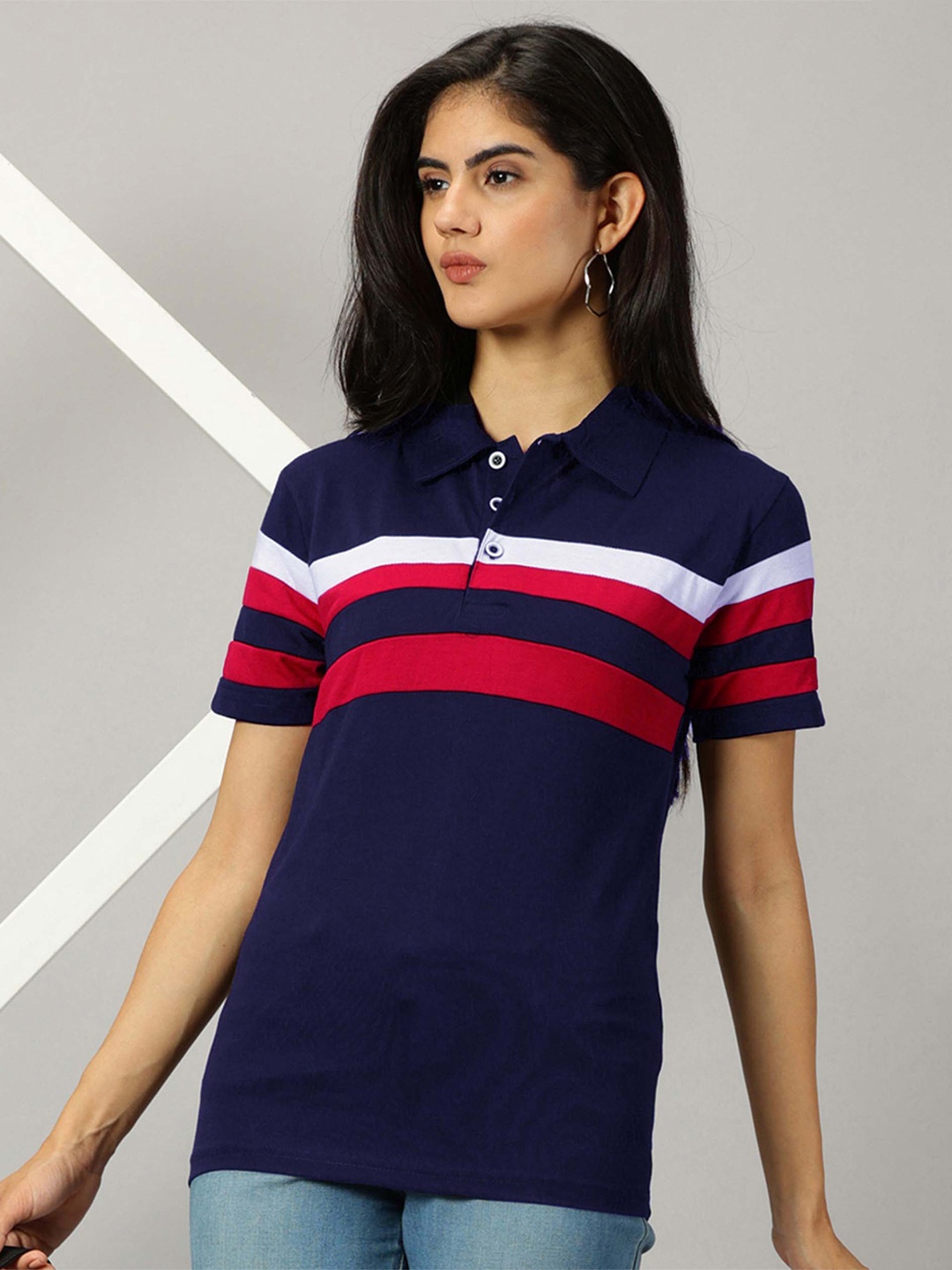 

AUSK Striped Polo Collar Short Sleeves T-shirt, Navy blue