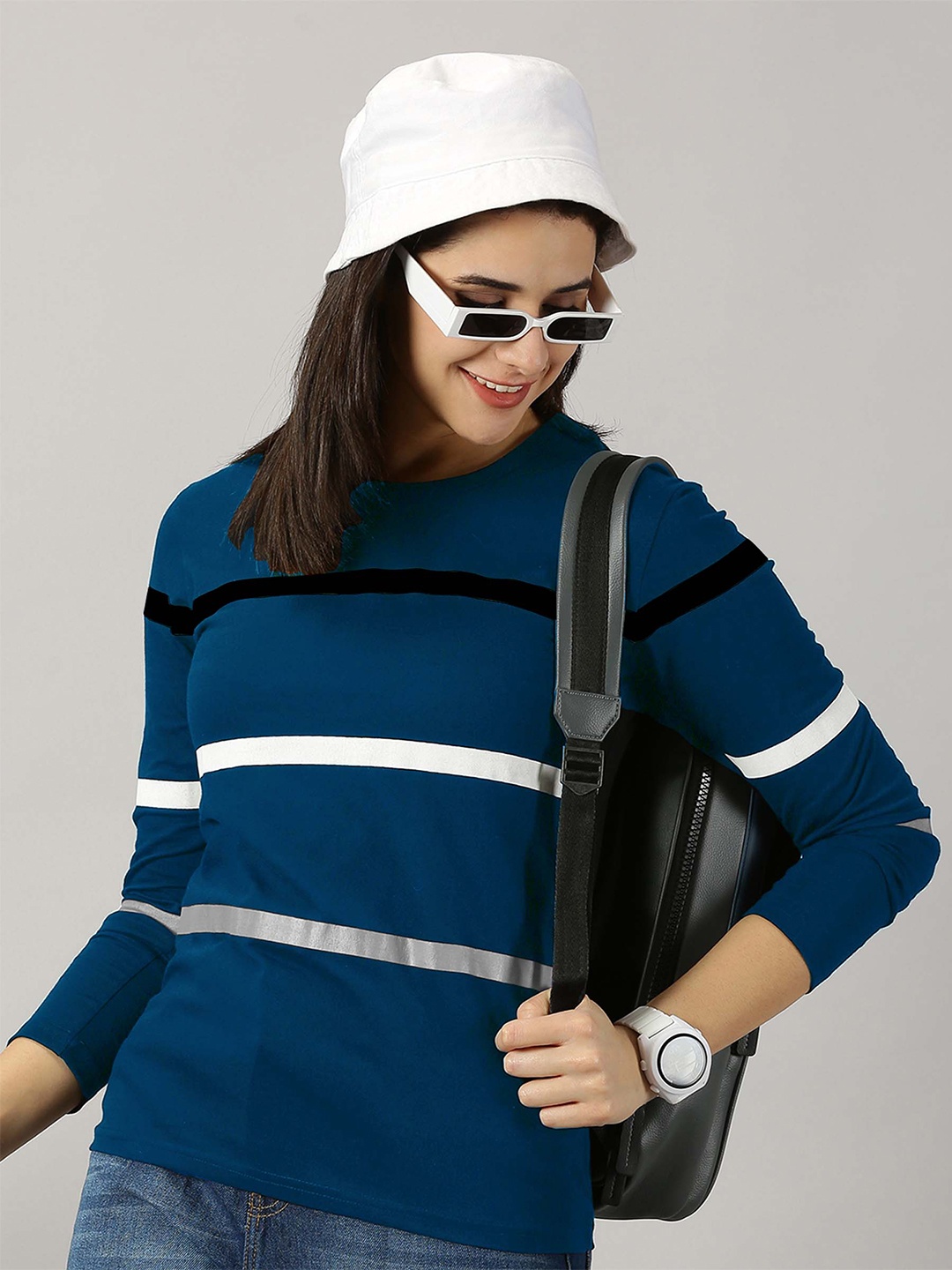 

AUSK Striped Round Neck Long Sleeves T-shirt, Teal