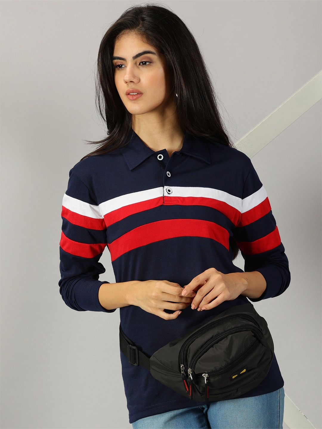 

AUSK Striped Polo Collar Long Sleeves T-shirt, Navy blue